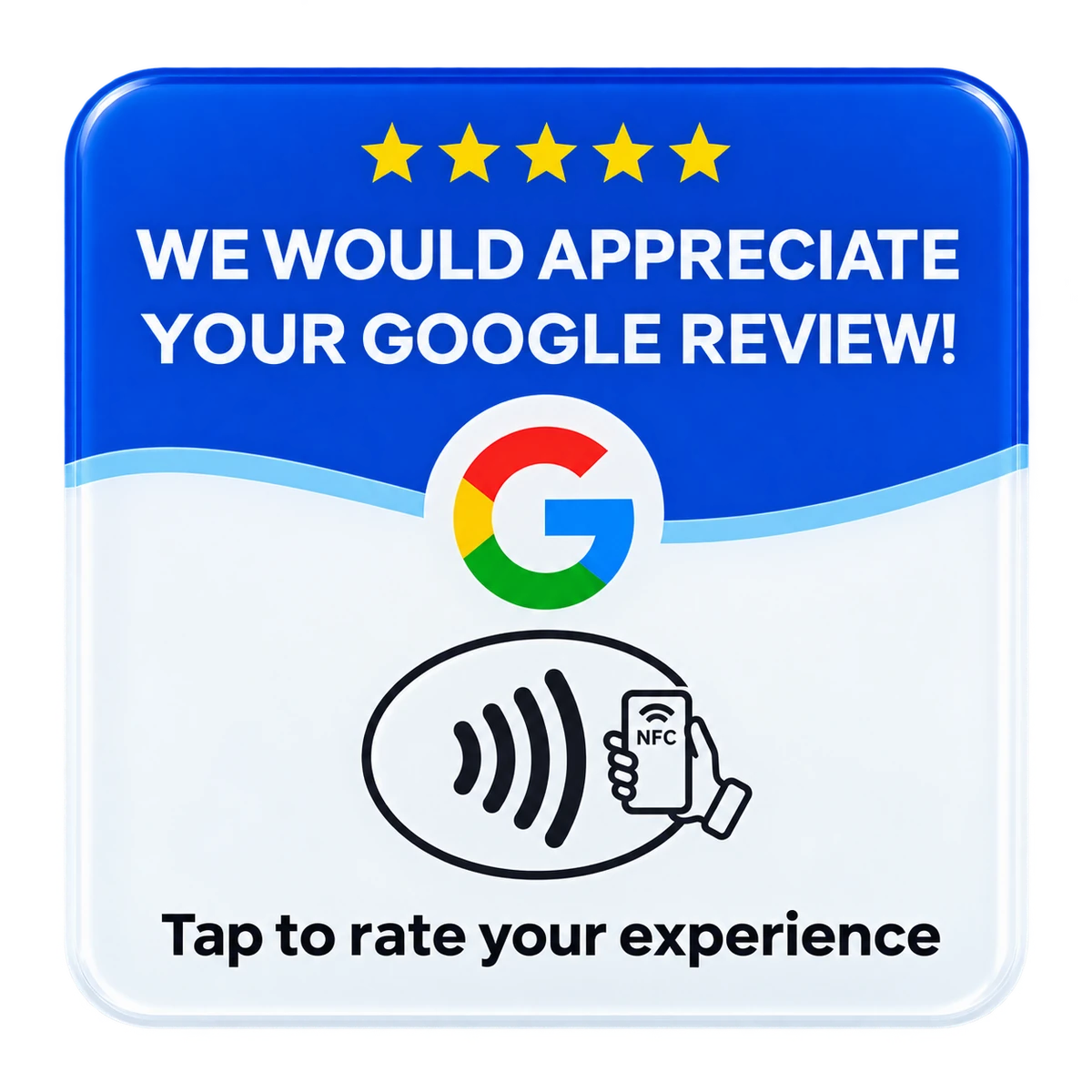 White and blue VEYRA Google Review sticker